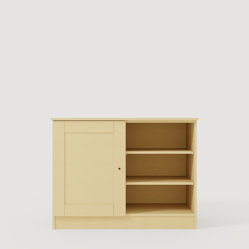 Low Double Cupboard With Open Side Shelving
