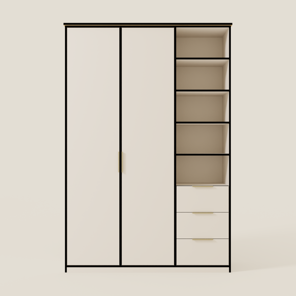 Double Wardrobe with Drawer & Shelf Column
