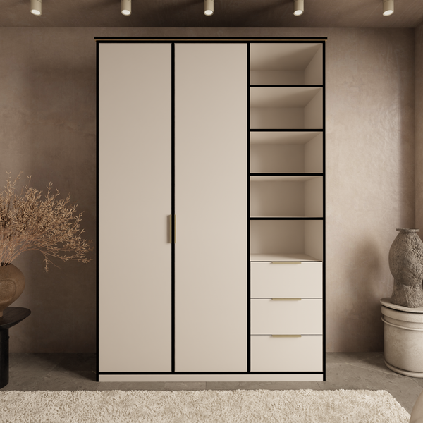 Double Wardrobe with Drawer & Shelf Column